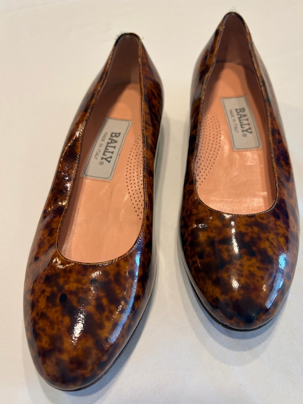 Bally Italy Vintage Tortoiseshell Patent Leather Ballet Flats Size 6.5M